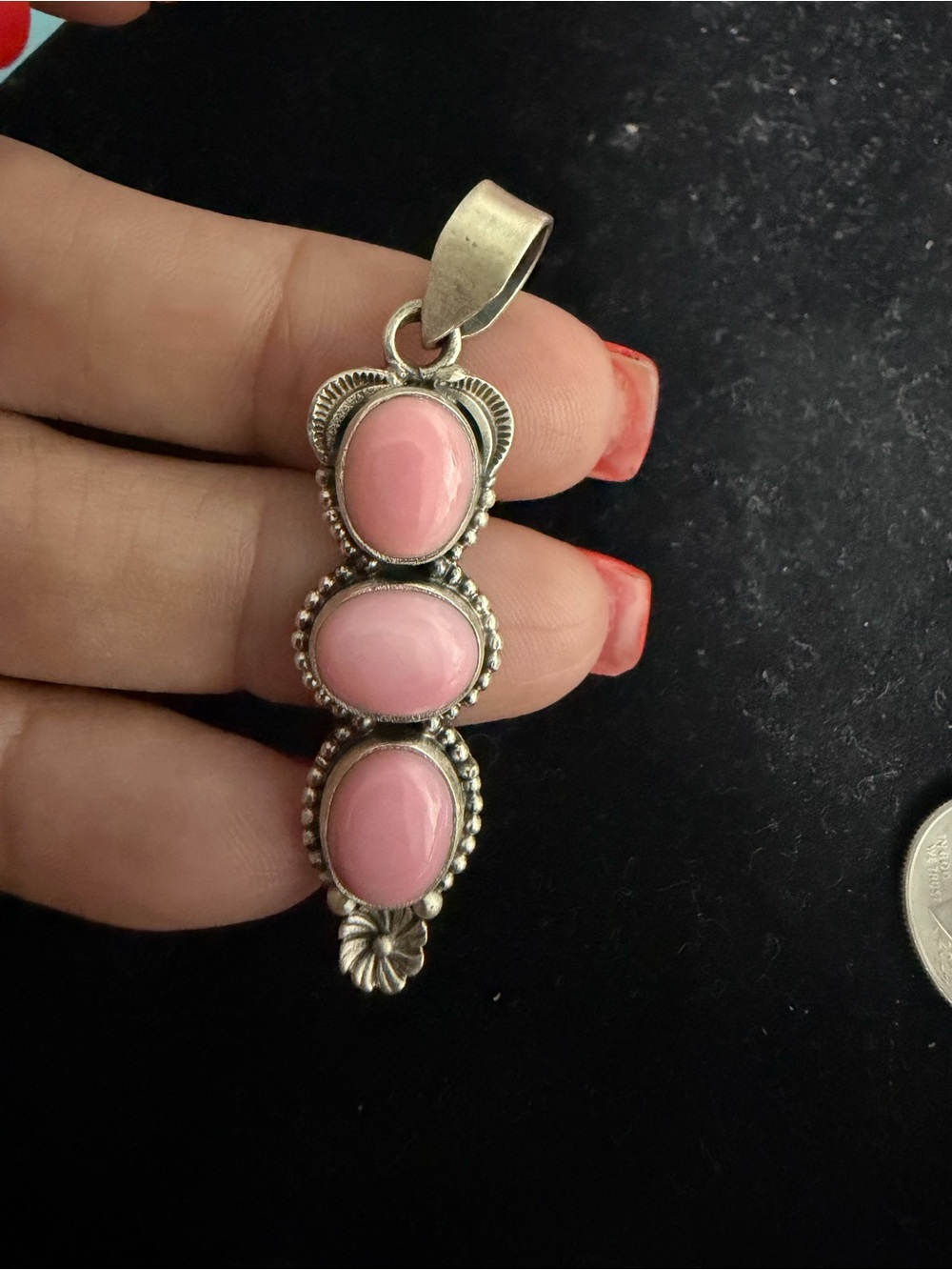 925 Sterling silver pink conch pendant